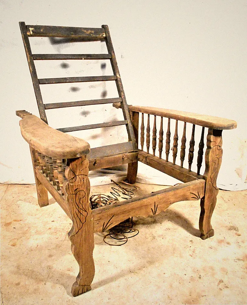 ANTIQUE ARTS & CRAFTS MISSION OAK RECLINING ARMCHAIR
