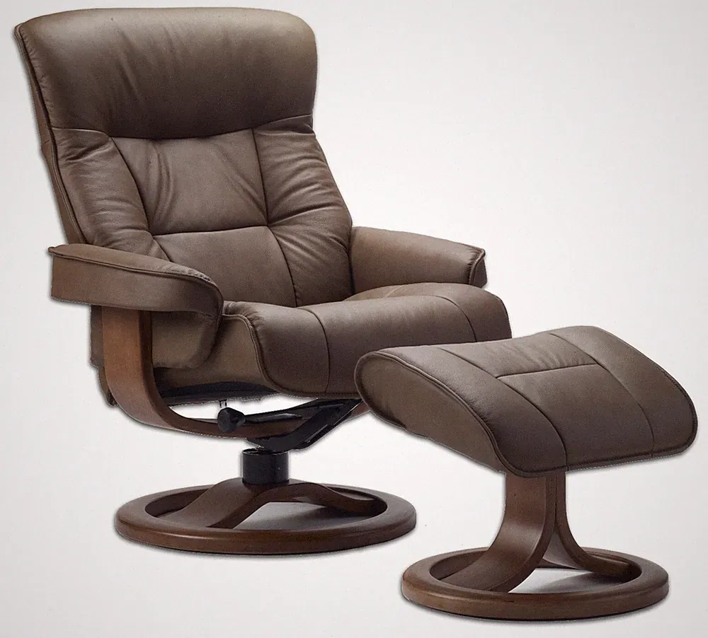 Fjords Bergen Small Recliner Comfort Chair - Havana Leather - Walnut Wood Stain