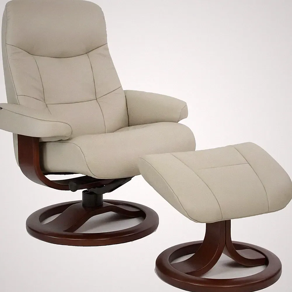 Fjords Muldal Small Recliner Chair - Dove Gray Leather - Walnut Wood Stain