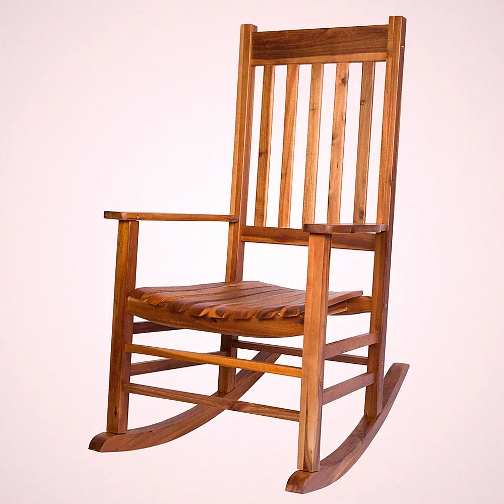 Montreal Outdoor Acacia Wood Rocking Chair with Slatted Back in Oak