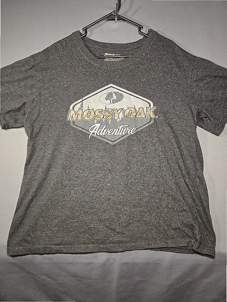 Mossy Oak Men's Short Sleeve Graphic T-Shirt Gray Camo Logo Size XL #S77m