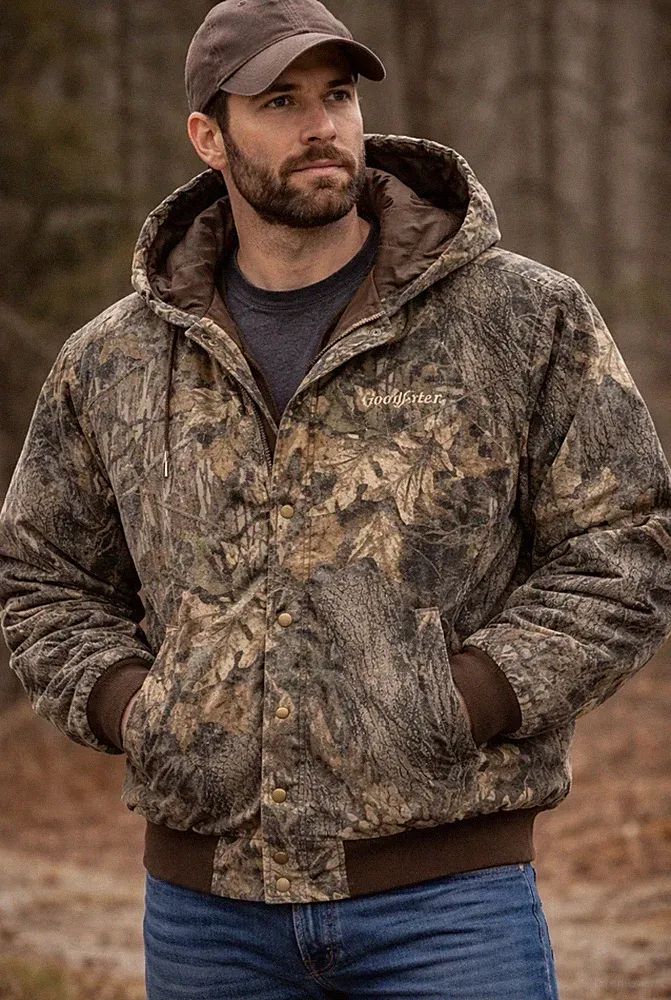 New Listing Swingster Goodyear Mossy Oak Camo Jacket XL Hooded Quilted Made USA Vintage
