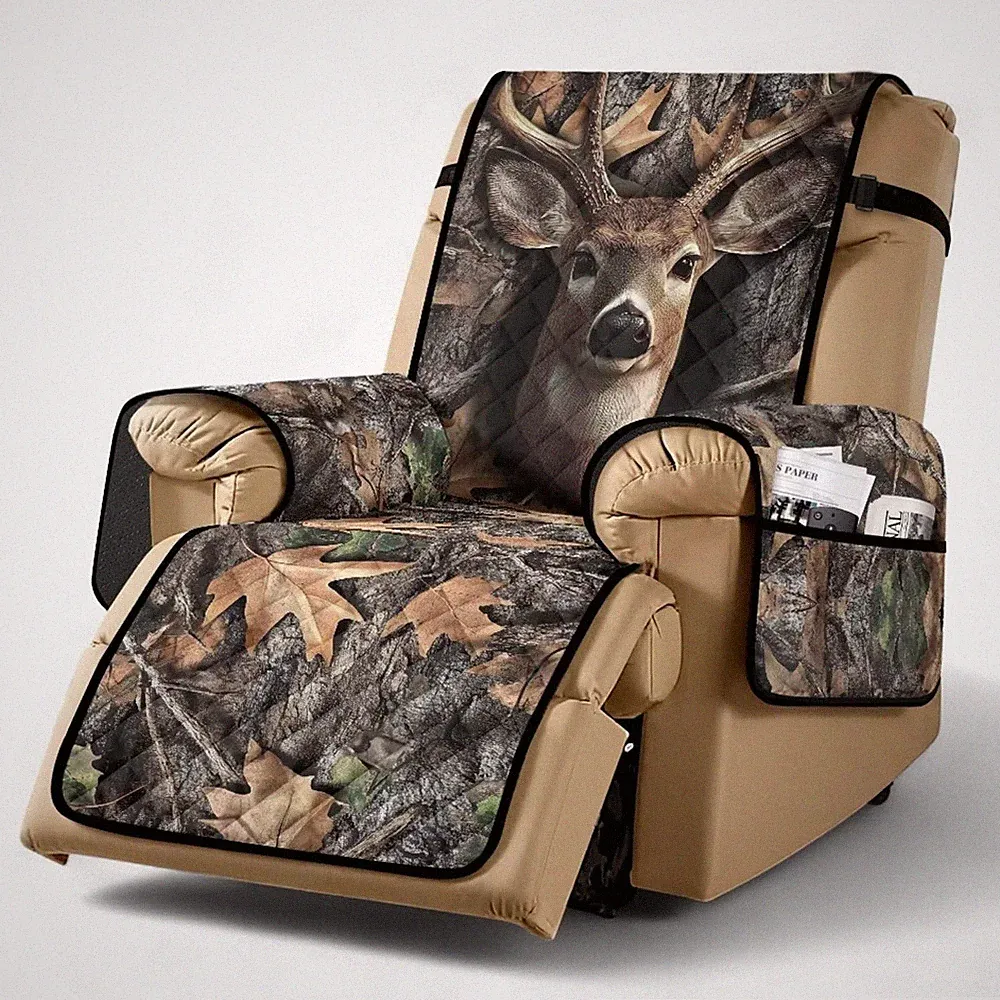New Listing ZDCUSTOM Recliner Chair Cover Deer Camo Hunting Print Recliner Covers with Po...