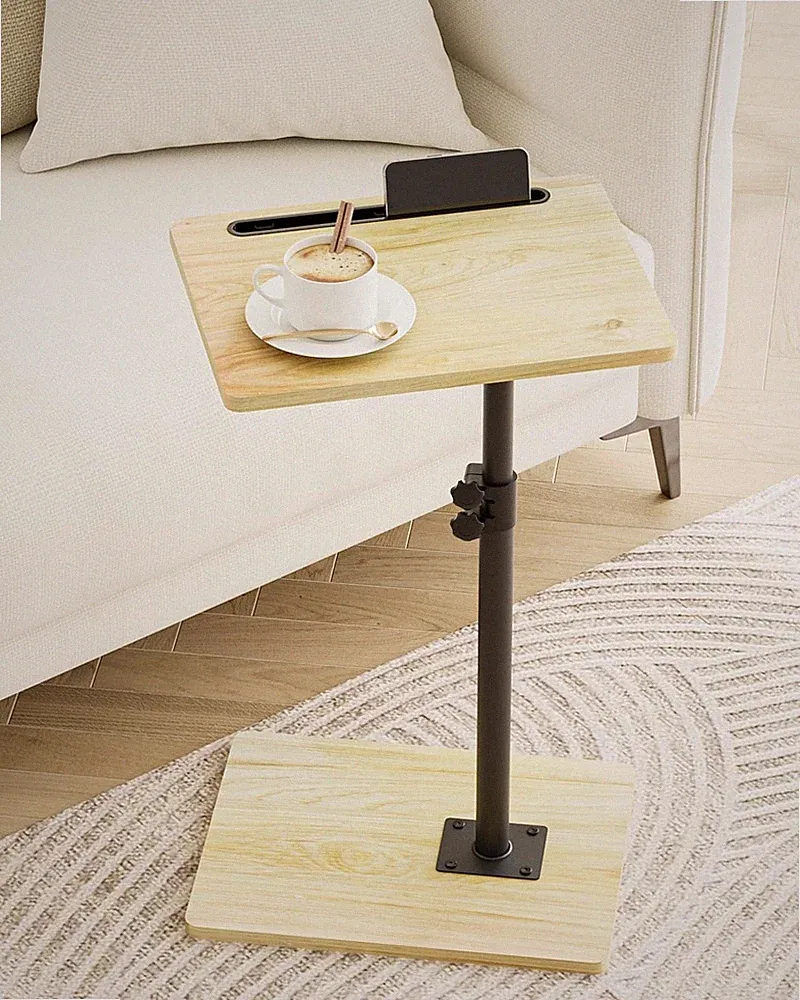 Sofa Arm Tray Table - 360° Swivel Height Adjustable End Table, Small Snack Si...