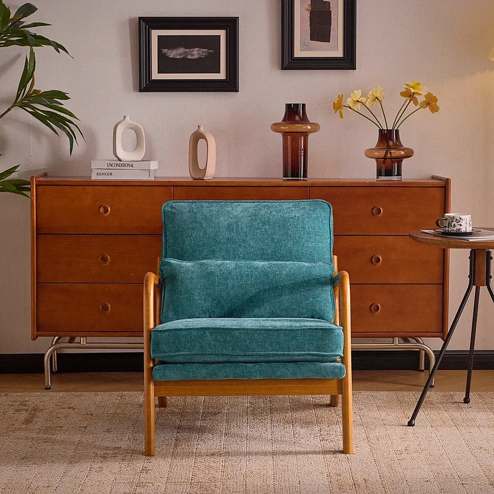 Teal Upholstered Recliner Chair Sofa Living Room Couch Armchair With Cuchion